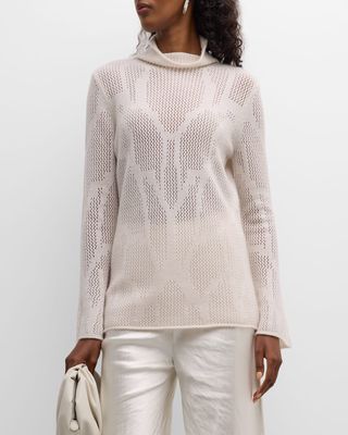 Cashmere Mesh-Stitch Turtleneck Sweater