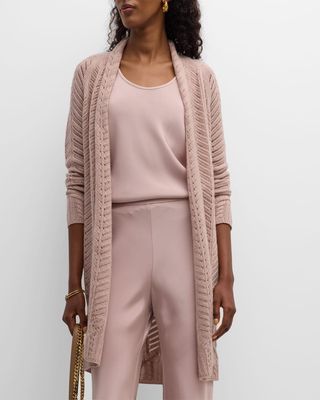 Cashmere Mixed-Stitch Open-Front Cardigan