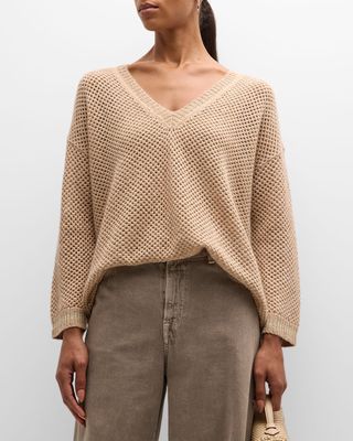 Cashmere Open Weave Sweater with Sequin Detail