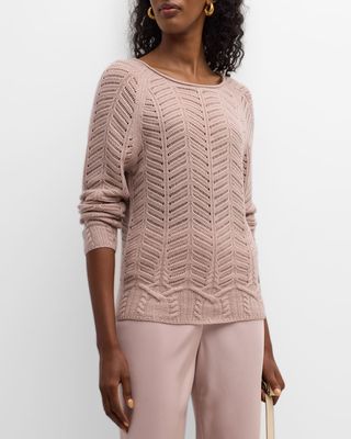 Cashmere Raglan-Sleeve Mixed-Stitch Sweater