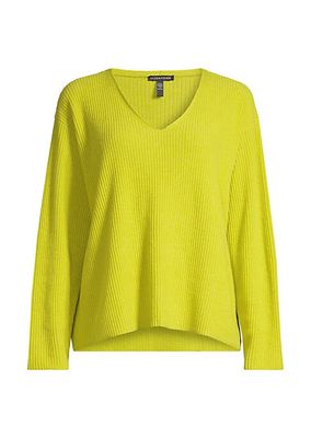 Cashmere Rib-Knit V-Neck Sweater