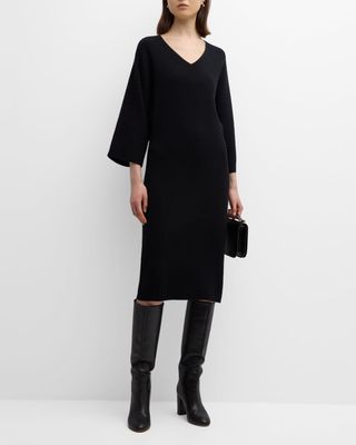 Cashmere Ribbed Dolman-Sleeve Sweater Dress