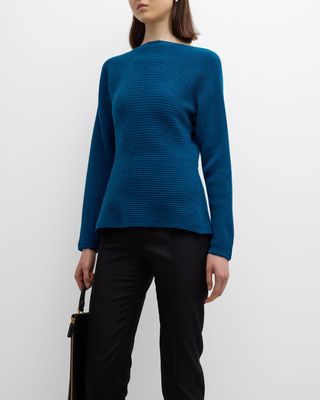 Cashmere Ribbed Tie-Back Tunic Sweater