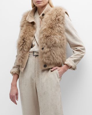 Cashmere Shearling Vest with Monili Detail