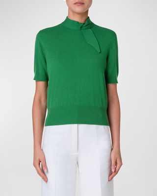 Cashmere Short Pullover with Knot Detail