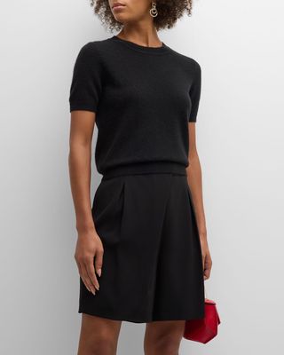 Cashmere Short-Sleeve Cropped Pullover