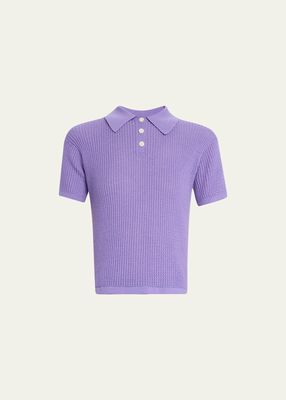Cashmere Short-Sleeve Shrunken Polo Sweater