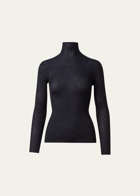 Cashmere-Silk Fine Ribbed Turtleneck