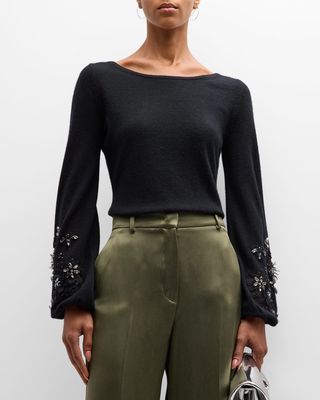 Cashmere Sweater with Embellished Bell Sleeves