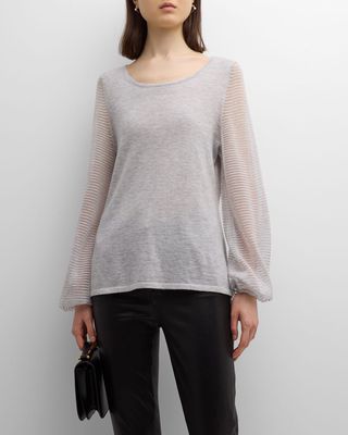 Cashmere Sweater with Sheer Ottoman Sleeves