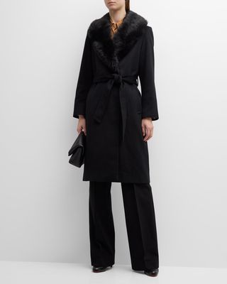 Cashmere Wrap Coat with Shearling Collar