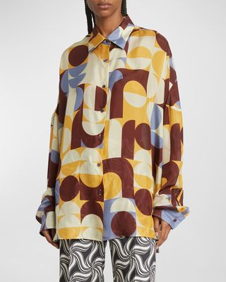 Casia Abstract-Print Oversized Silk Collared Shirt