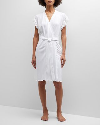 Cassandra Smocked-Sleeve Pima Cotton Robe
