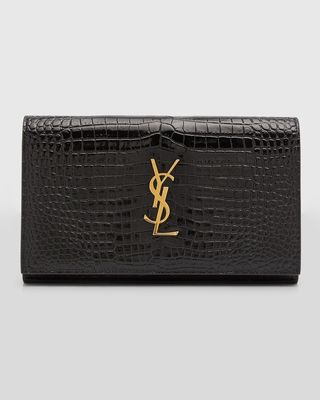 Cassandra YSL Wallet on Chain in Croc Embossed Leather
