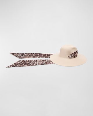 Cassidy Large Brim Hat With Leopard Scarf