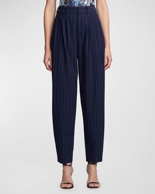 Cassidy Pleated Pinstripe Tapered Wide-Leg Ankle Pants
