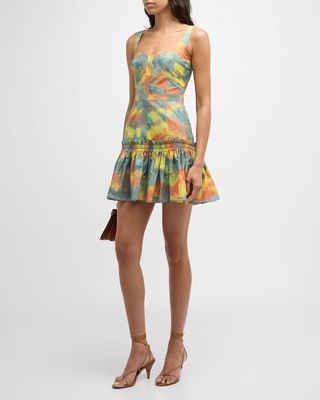 Cassidy Tie-Dye Cotton Ruffled Mini Dress