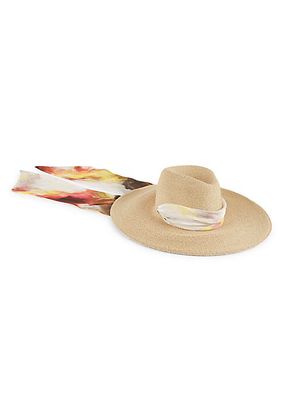 Cassidy Watercolor Print-Trimmed Straw Fedora