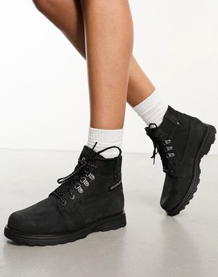 CAT charli fleece lace up leather boots in black
