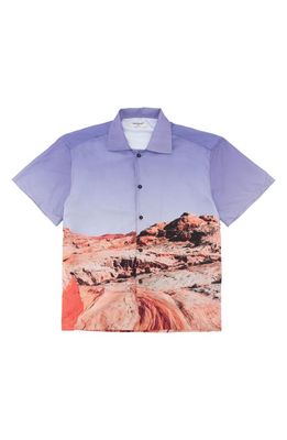 CAT WWR Mountain Print Short Sleeve Button-Up Shirt in Purple Multicolor