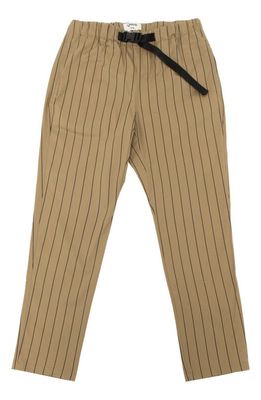 CAT WWR Stripe Belted Woven Cotton Pants in Green Bean