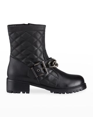 Cate Quilted Leather Chain Biker Boots