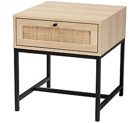 Caterina Brown Finished Wood and Natural Rattan Nightstand