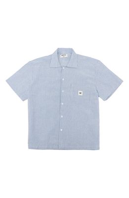 CATERPILLAR Stripe Short Sleeve Button-Up Shirt in White/Light Blue