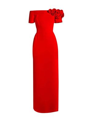 Catherine Regehr floral-appliqué off-shoulder maxi dress - Red