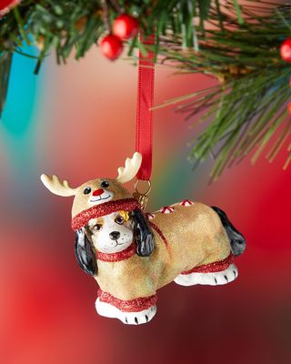 Cavalier King Charles Spaniel Dog in Reindeer Sleeper PJs Christmas Ornament - Tricolor