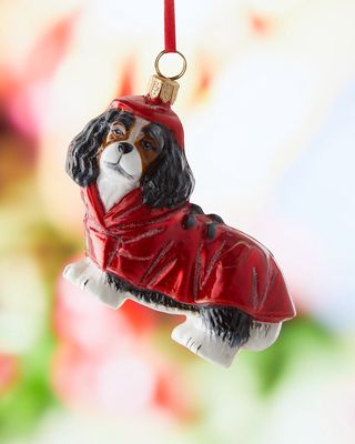 Cavalier King Tri-Color in Rain Coat Christmas Ornament