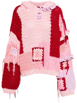 CAVIA colour-block crochet-knit hoodie - Red