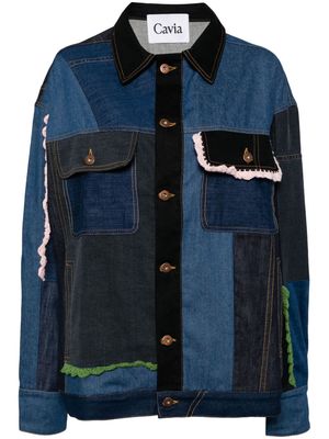 CAVIA crochet-trim patchwork jacket - Blue