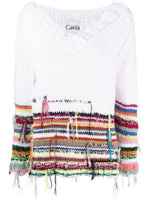 CAVIA frayed-detail knitted jumper - White