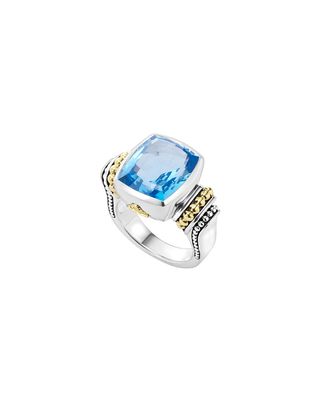 Caviar Color 14mm Blue Topaz Ring, Size 7