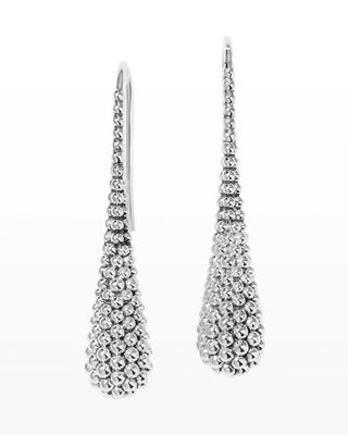 Caviar Domed Silver Drop Earrings