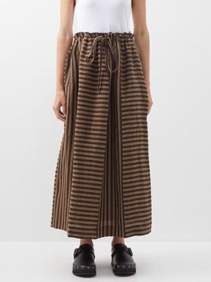 Cawley Studio - Joyce Striped Linen Maxi Skirt - Womens - Beige Brown