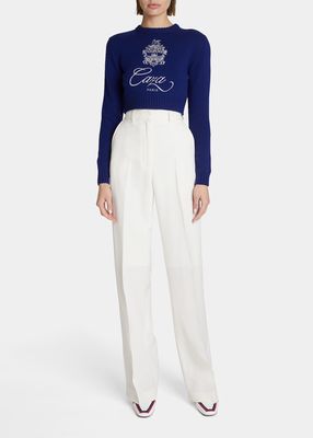 Caza Emblem Embroidered Crop Cashmere Sweater