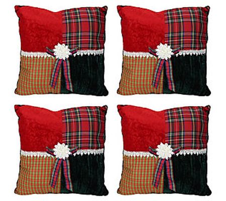 CC Decor Set of 4 Square Tartan Plaid Velvet Th row Pillows