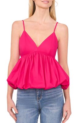 CeCe Bubble Hem Stretch Poplin Camisole Top in Bright Rose Pink 