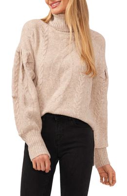 CeCe Cable Knit Turtleneck Sweater in Oatmeal