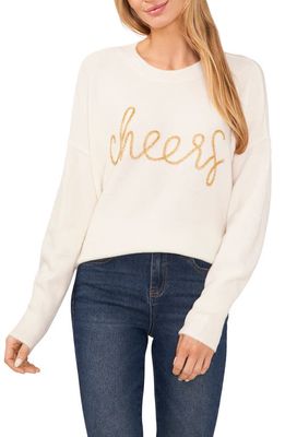 CeCe Cheers Beaded Sweater in Antique White