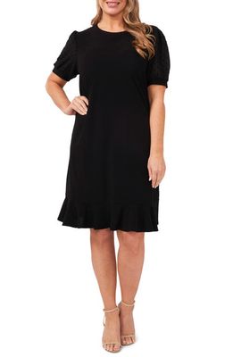 CeCe Clip Dot Puff Sleeve Dress in Rich Black