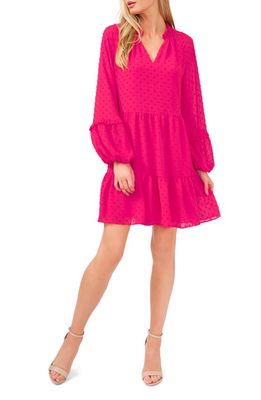 CeCe Clip Dot Ruffle Long Sleeve Shift Dress in Bright Rose
