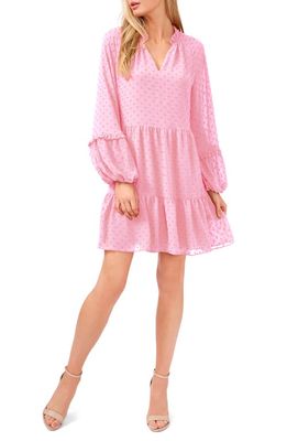 CeCe Clip Dot Ruffle Long Sleeve Shift Dress in Pink Begonia