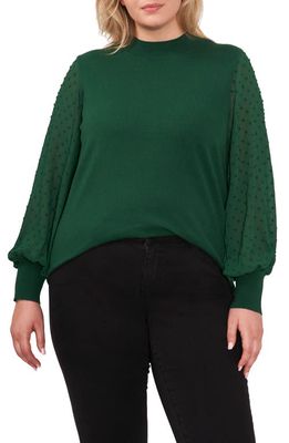 CeCe Clip Dot Sleeve Cotton Blend Sweater in Alpine Green
