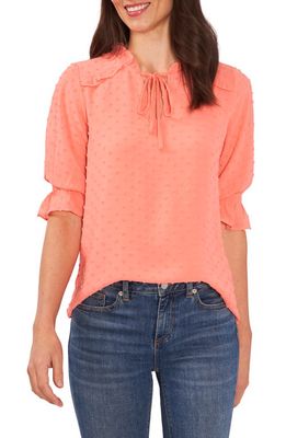 CeCe Clip Dot Tie Front Top in Cameo Coral