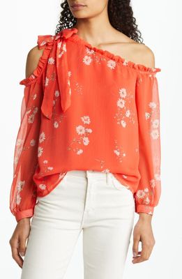 CeCe Cold Shoulder Bow Blouse in Coral Sunset