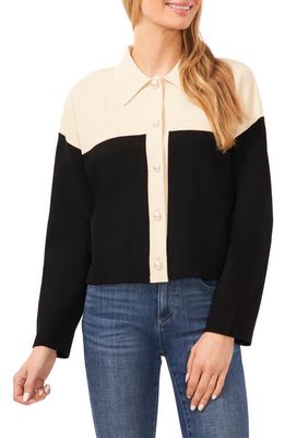 CeCe Colorblock Polo Sweater in Ivory/black