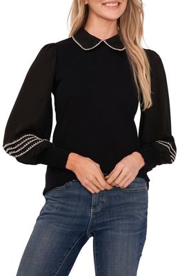 CeCe Contrast Stitch Sweater in Rich Black